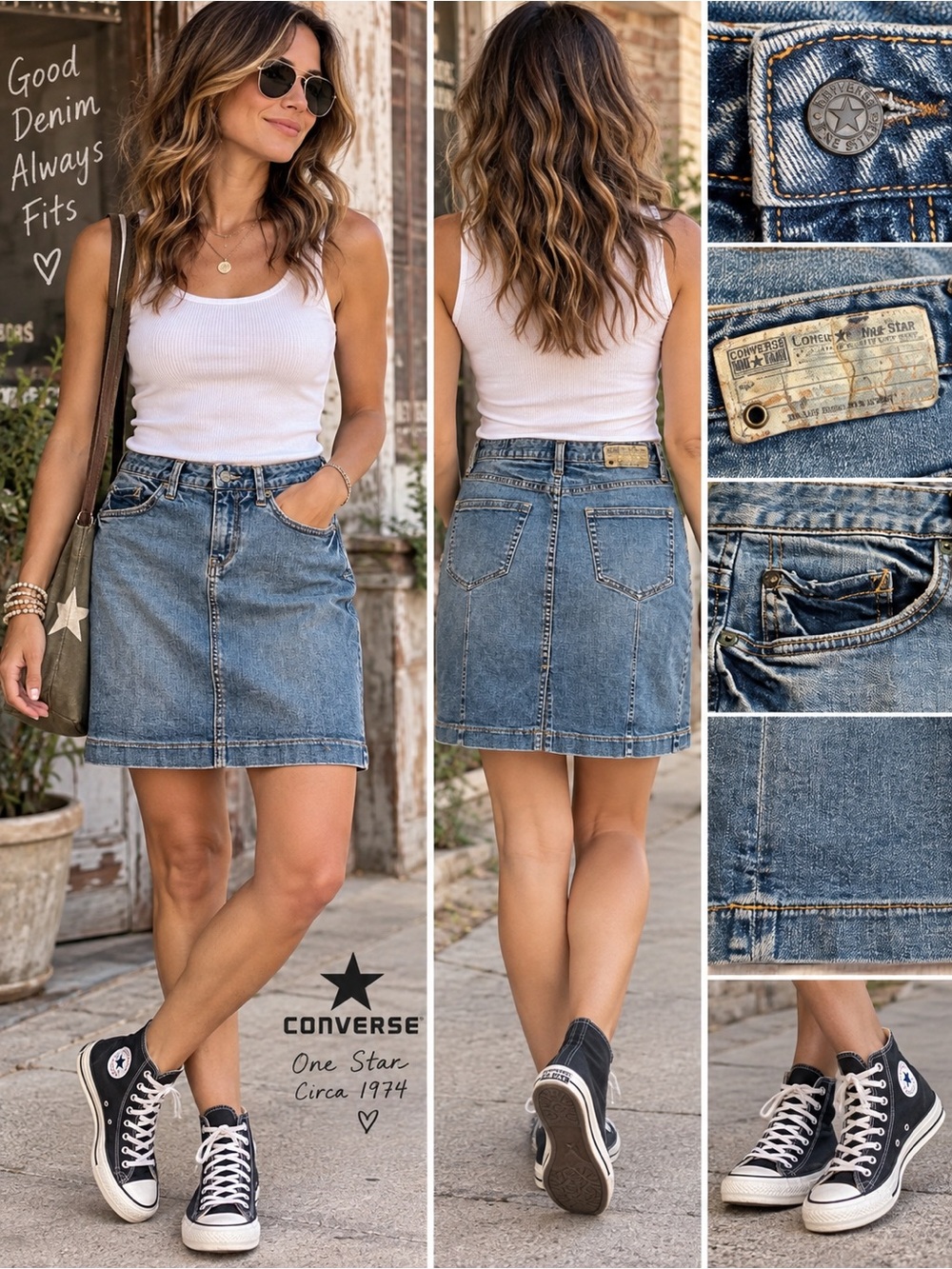 Vintage Y2K Converse One Star Denim Mini Skirt Size 8 #1223CL